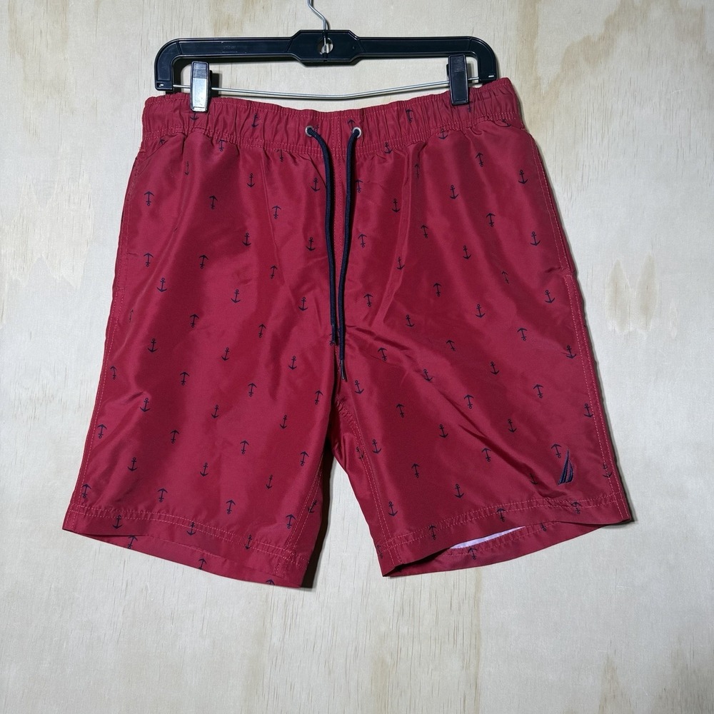 Nautica Mens Large Red Anchor Print Swim Trunks Board Shorts Mesh Lined Beach